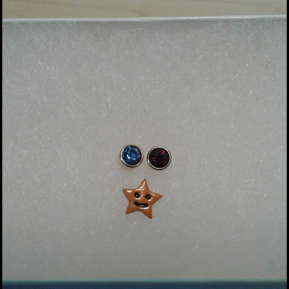 3 Single Earrings - Garnet, Sapphire, Smiling Star